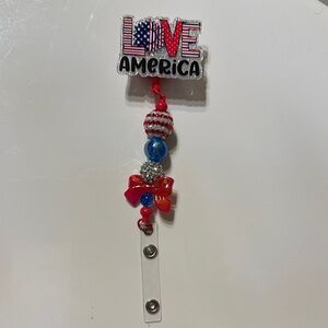 Patriotic Badge Reel with Beads NWOT